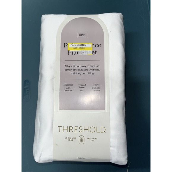 Threshold 400 Thread Count Performance Flat Sheet White King - Picture 1 of 2